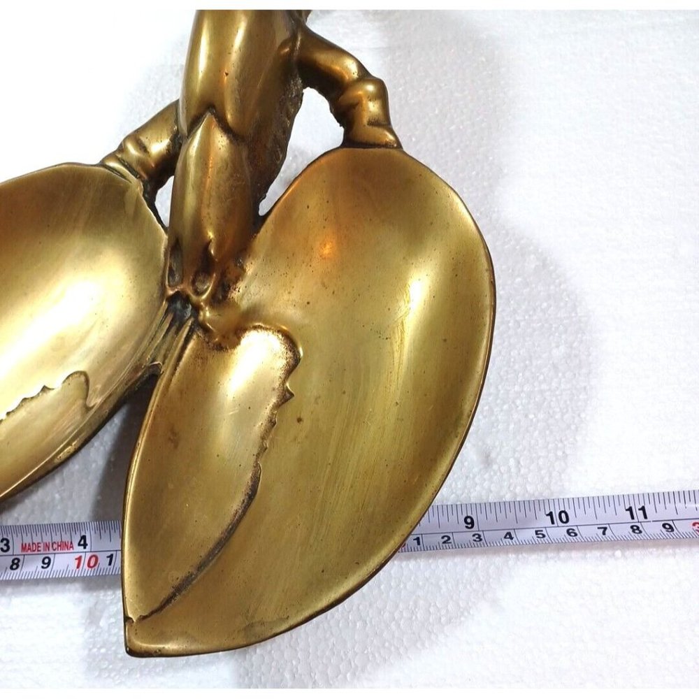 13" Lobster Brass Trinket Candy Dish Ashtray Spoon Rest Nautical Ocean Beach Vtg - Picture 10 of 13